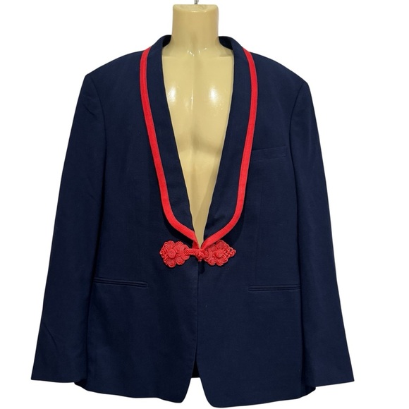 TALLIA Blazer Men 46R Navy Blue Pankou Chinese Traditional Knotted Frog Buttons - Picture 1 of 15